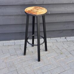 Barkruk, staal, ronde houten zitting met of zonder merk logo, onbehandeld