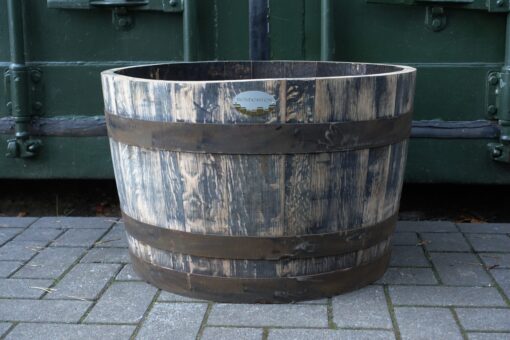 Houten plantenbak - kuip uit whiskyvat geschuurd 40x65 cm