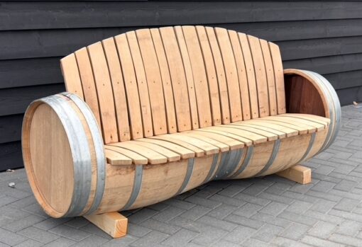 Eikenhouten tuinbank gemaakt van originele wijnvaten - Afbeelding 2