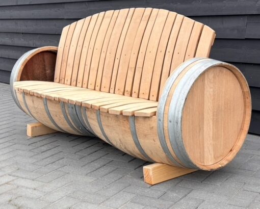 Eikenhouten tuinbank gemaakt van originele wijnvaten - Afbeelding 4