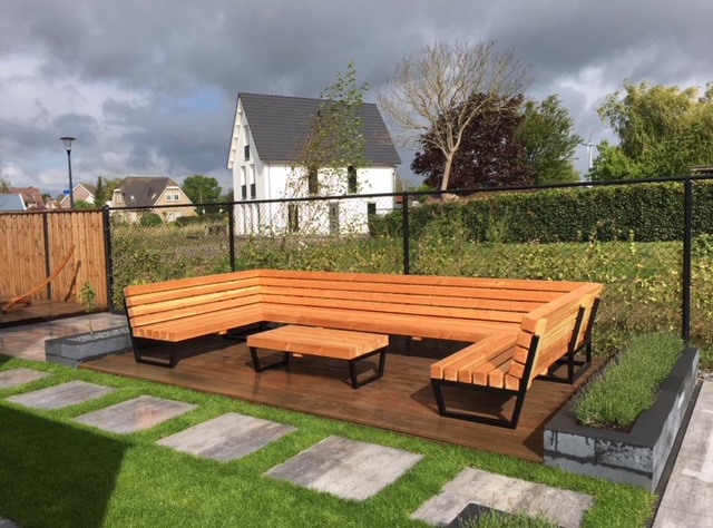 Loungebank van douglas met gepoedercoat staal - Afbeelding 4